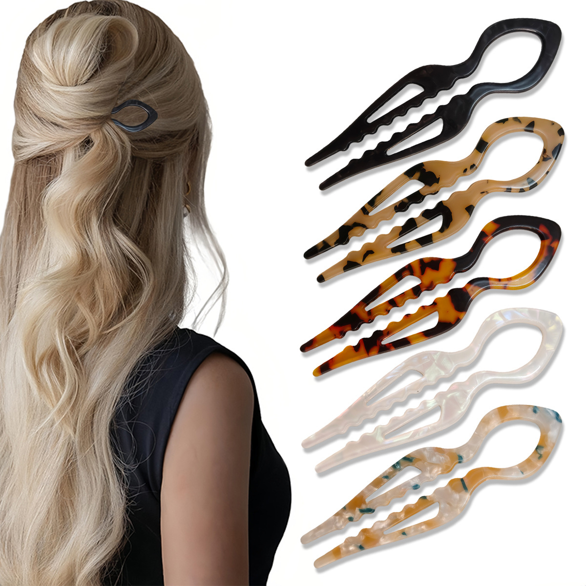 Tech Accessories For Women - U 字型ヘアスティックべっ甲アクリル滑り止めヘアピン女性のためのヘアスティックおだんごコームアセテートヘアクリップヘアアクセサリー