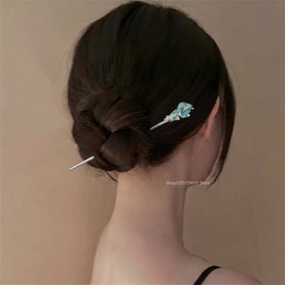 Vintage Tech Accessories - 中国風の韓服クリスタルヘアスティックヴィンテージクラシック金属釉ヘアフォークヘアピン女性のためのジュエリーアクセサリー新しい帽子