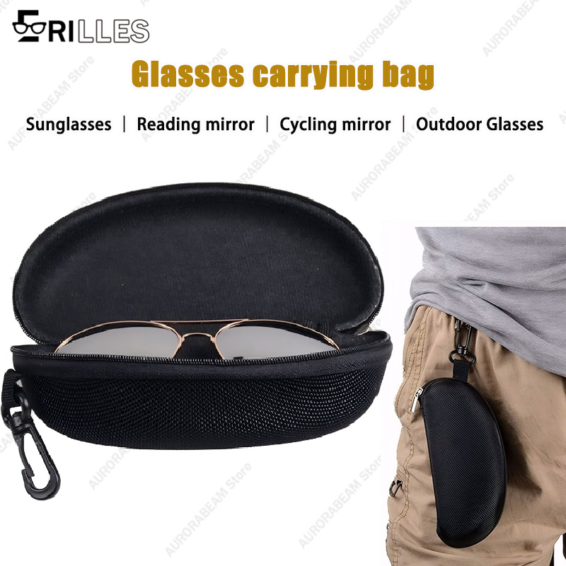 Tech Accessories Bag - ポータブルサングラストラベルケース、フック付き耐衝撃EVA素材、スポーツ、旅行、サイクリング用の大型耐衝撃スクエアボックス