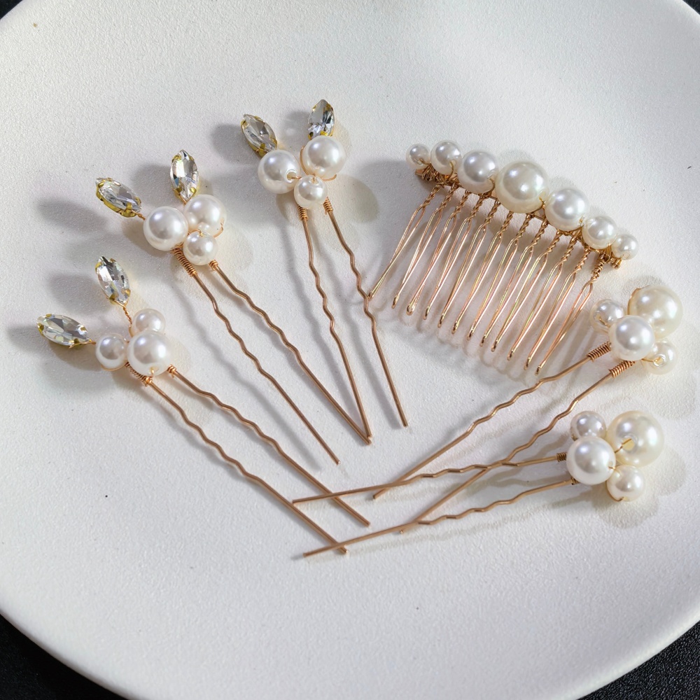 Tech Accessories For Women - パールクリスタルヘアピンコームセットブライダルウェディングヘアアクセサリー手作りU字型ヘアピンエアコームブライドメイド、プロム用