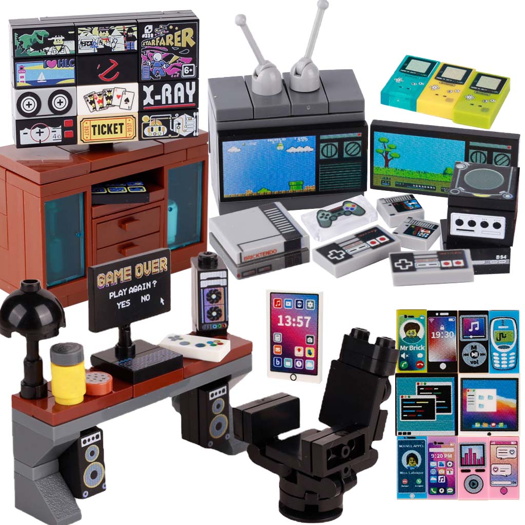 Tech Diving Accessories - MOC ゲームコンソールコンピュータモデル Buidling ブロックミニテレビゲームプレーヤーテレビ携帯電話プリントレンガのおもちゃキッズギフト