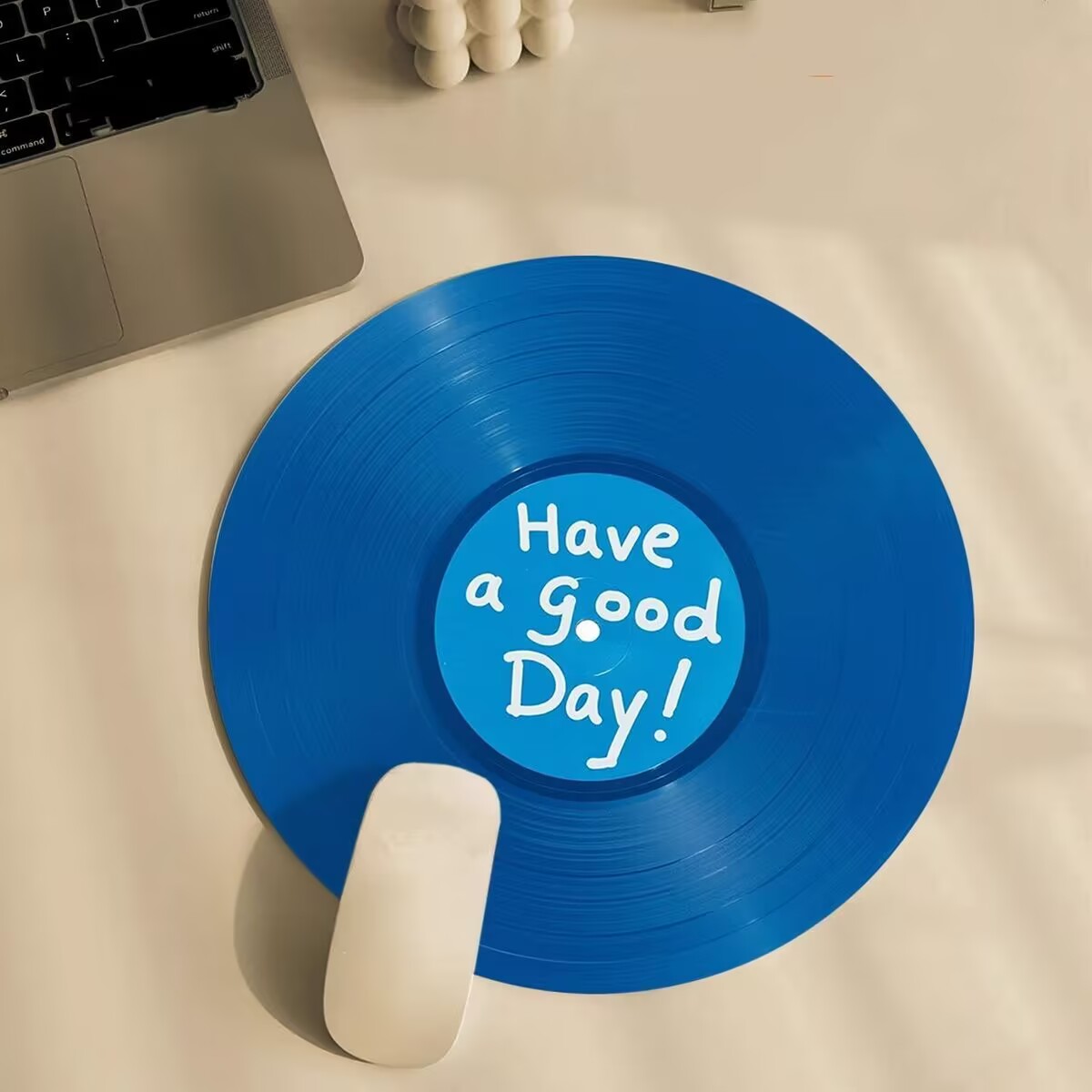 滑り止めラウンドマウスパッドヴィンテージビニールレコードブル - Tech Table Accessories のレビューと価格