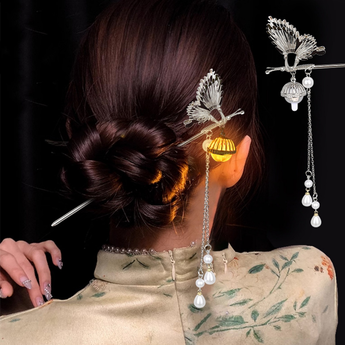 発光花ヘアピン女性のためのクリエイティブ蓮発光ランタンタッセ - Vintage Tech Accessories のレビューと価格