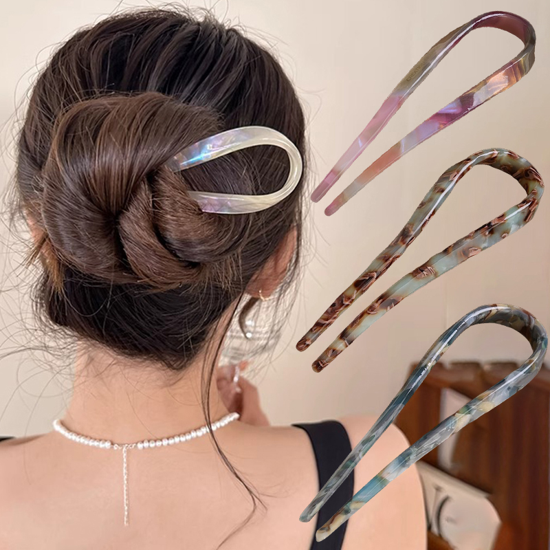 U 字型ヘアスティックアセテートアクリルヘアフォークヘアクリ - Tech Accessories For Women のレビューと価格