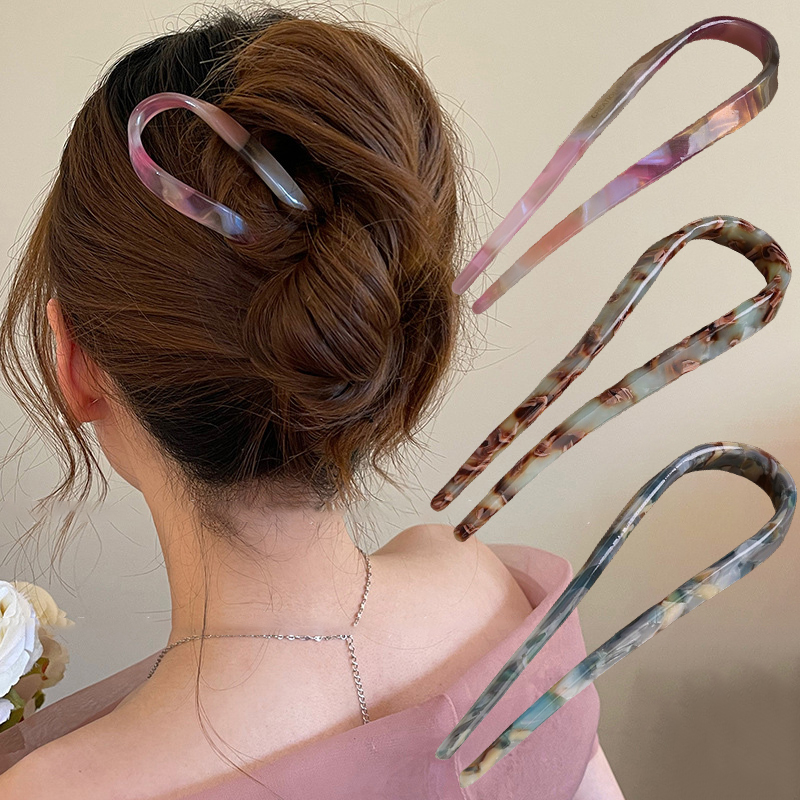 U 字型ヘアスティックアセテートアクリルヘアフォークヘアクリ - Tech Accessories For Women のレビューと価格