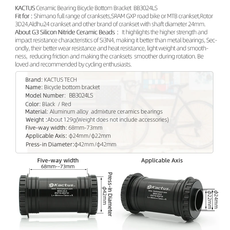KACTUS BB30 ボトムブラケット LS セラミックベ - Tech Bike Accessories のレビューと価格