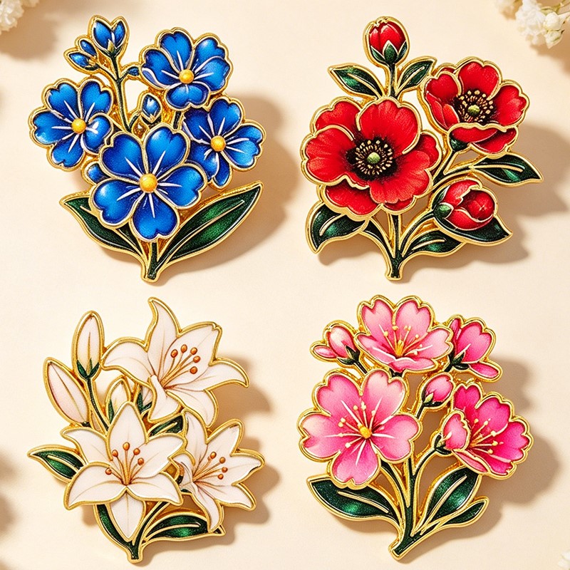かわいいヴィンテージカラフルな花柄エナメルピンユリチェリーポ - Vintage Tech Accessories のレビューと価格
