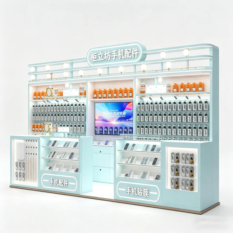 カスタムライトブルー携帯電話アクセサリーキオスク |   モ - Tech Accessories Kiosk のレビューと価格