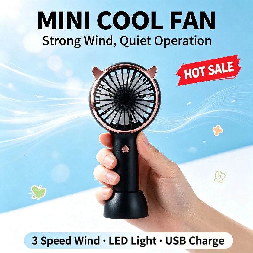 猫耳型ミニ扇風機 LEDライト付き 3段階風量調節 USB充 - Usb Fan Silent のレビューと価格